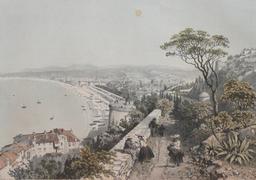 Nice : vue prise de la hauteur de l'ancien Château (Alpes-maritimes) : [estampe] / Felix Benoist del. Eug. Ciceri lith. Fig. par Bayot | Benoist, Félix (1818-1896). Auteur